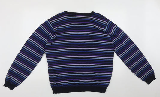 Burton Mens Multicoloured V-Neck Striped Cotton Pullover Jumper Size L