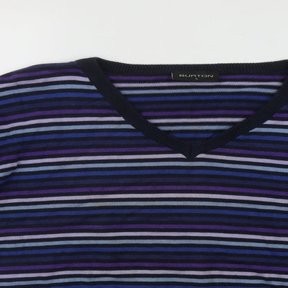 Burton Mens Multicoloured V-Neck Striped Cotton Pullover Jumper Size L