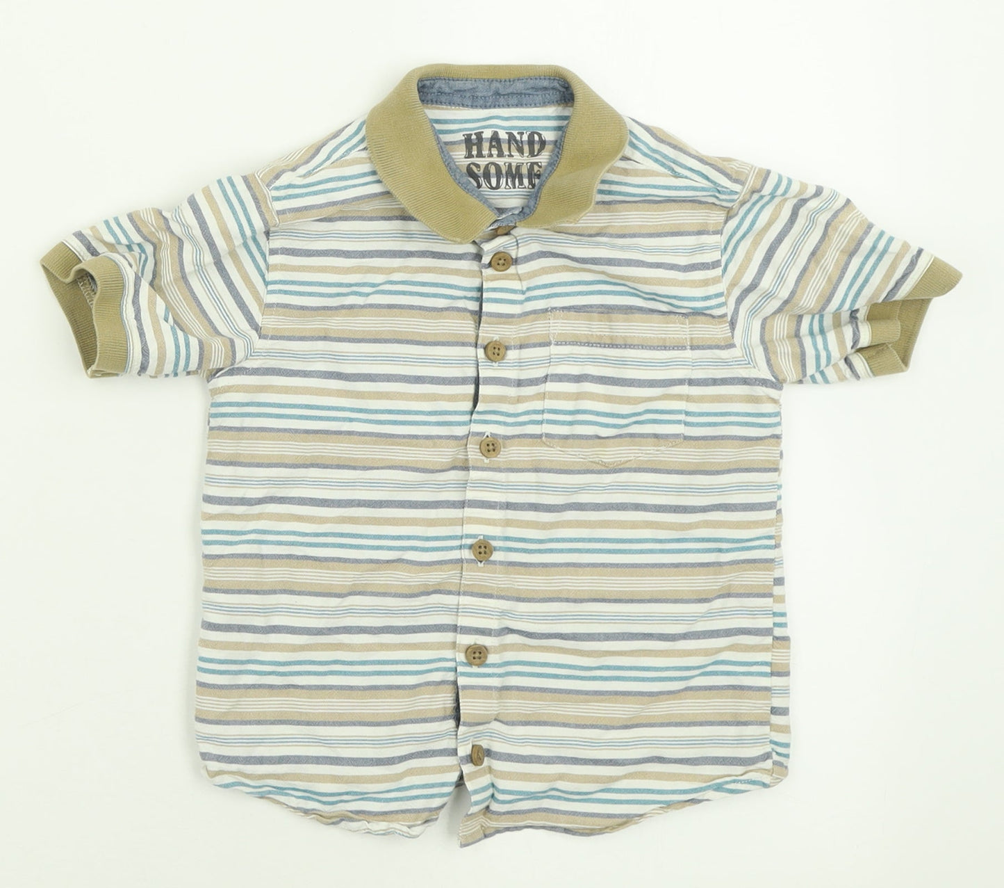 Matalan Boys Brown Striped Cotton Basic Button-Up Size 4-5 Years Collared Button