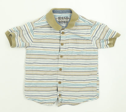 Matalan Boys Brown Striped Cotton Basic Button-Up Size 4-5 Years Collared Button