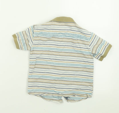 Matalan Boys Brown Striped Cotton Basic Button-Up Size 4-5 Years Collared Button