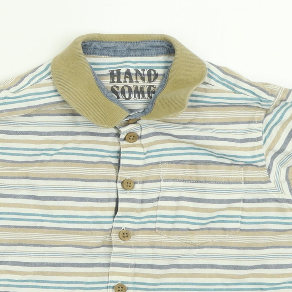 Matalan Boys Brown Striped Cotton Basic Button-Up Size 4-5 Years Collared Button