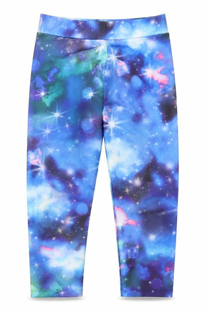 Front view of Dunnes girls’ blue ombré polyester capri trousers, size 9, months regular pullover