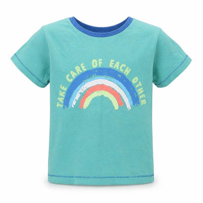 Front view of Marks & Spencer boys’ blue cotton basic t-shirt, size 3-4, years crew neck pullover