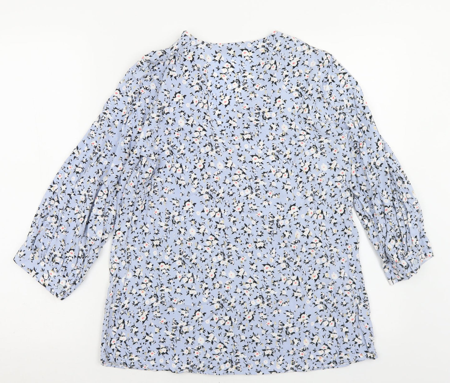 Papaya Womens Blue Floral Viscose Basic Blouse Size 8 V-Neck