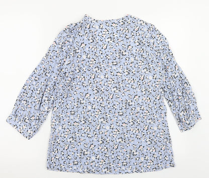 Papaya Womens Blue Floral Viscose Basic Blouse Size 8 V-Neck