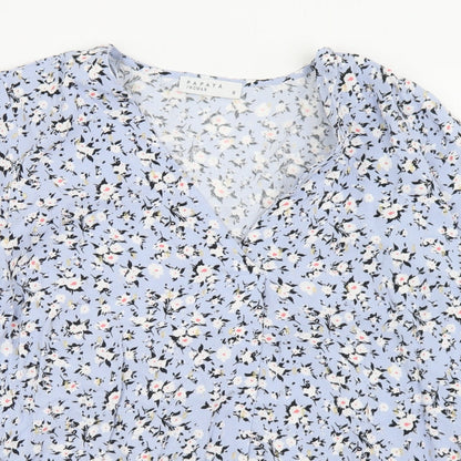 Papaya Womens Blue Floral Viscose Basic Blouse Size 8 V-Neck