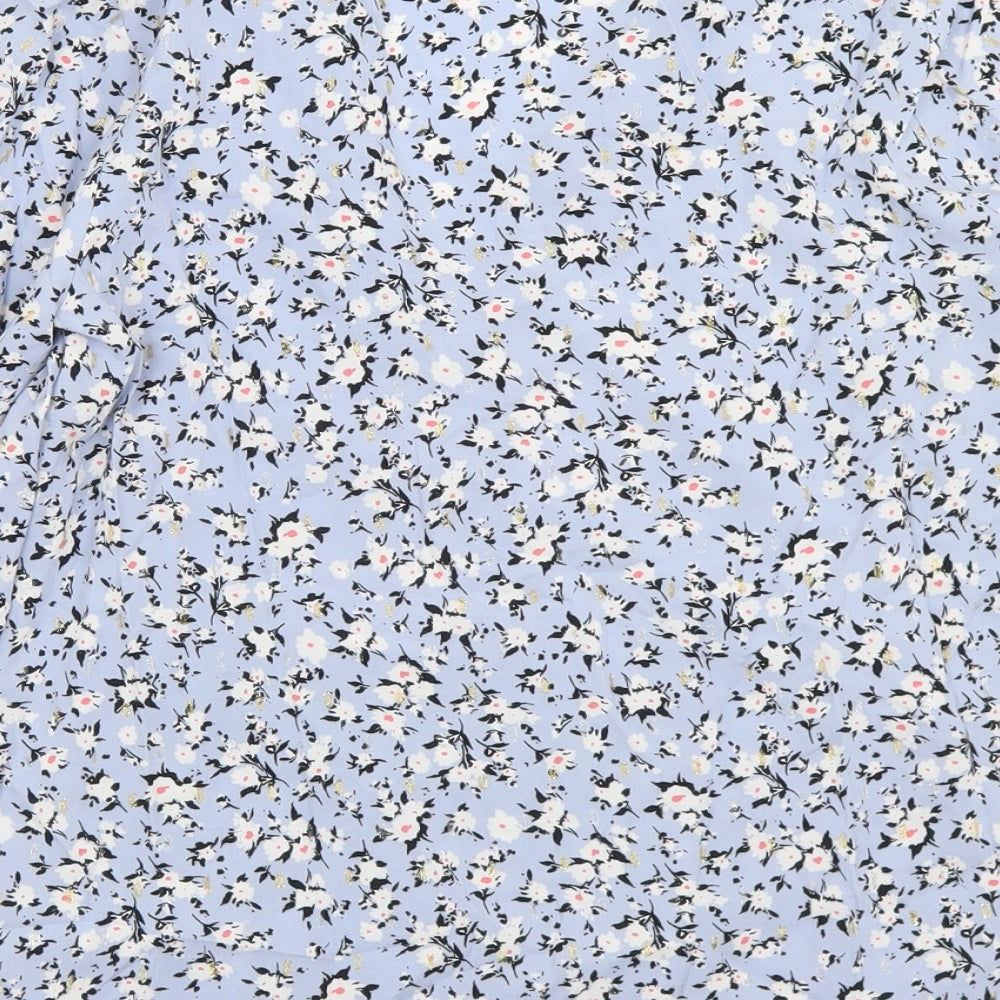 Papaya Womens Blue Floral Viscose Basic Blouse Size 8 V-Neck