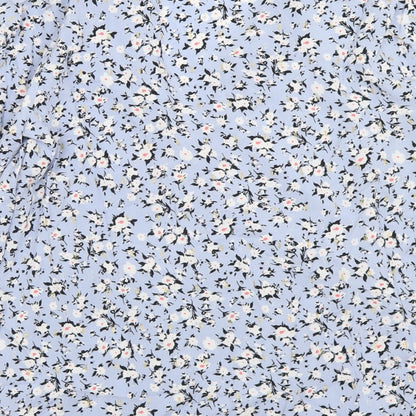 Papaya Womens Blue Floral Viscose Basic Blouse Size 8 V-Neck