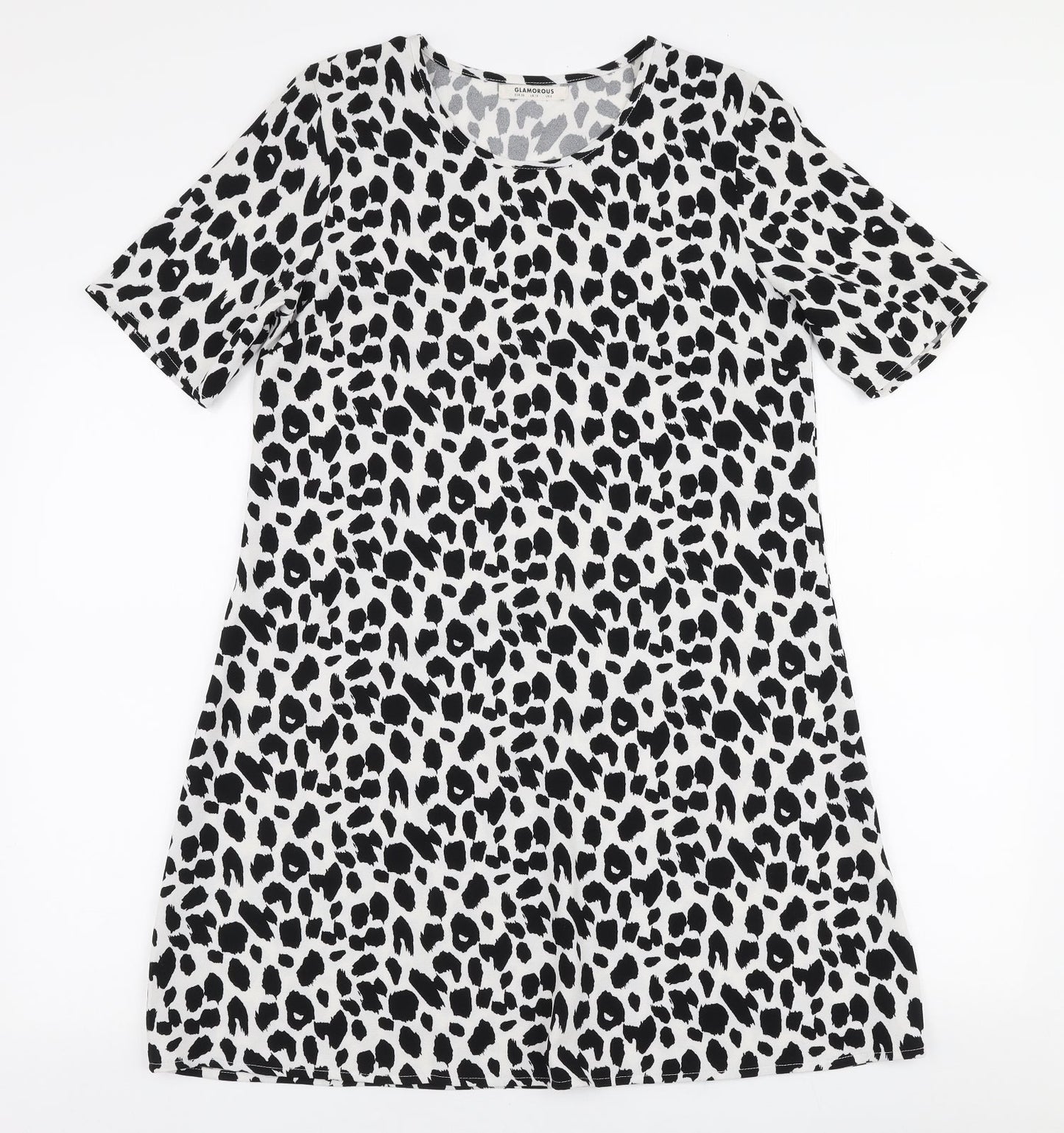 Glamourous Womens White Animal Print Polyester A-Line  Size 10  Round Neck Pullover