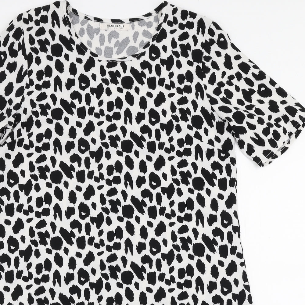 Glamourous Womens White Animal Print Polyester A-Line  Size 10  Round Neck Pullover