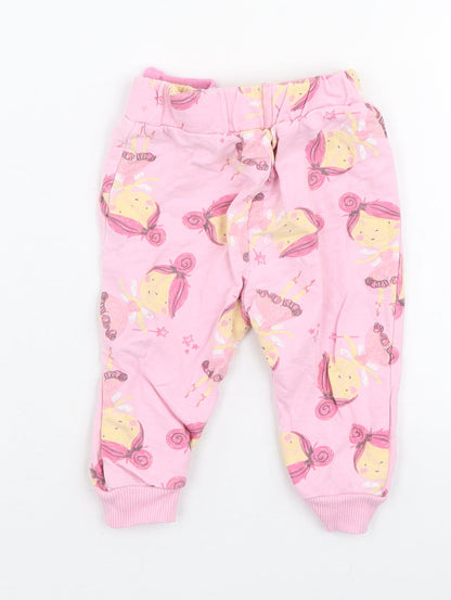 Studio Girls Pink  100% Cotton Jogger Trousers Size 6-9 Months  Drawstring - Fairy
