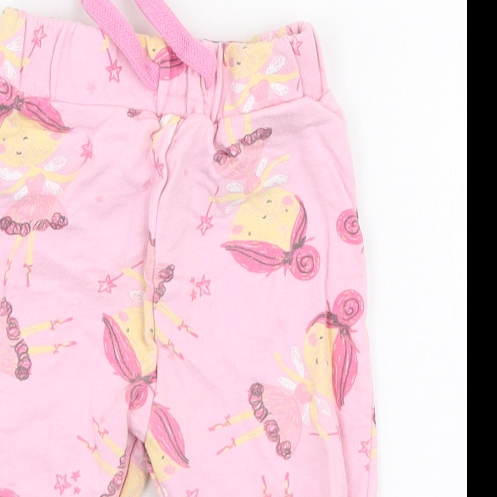 Studio Girls Pink  100% Cotton Jogger Trousers Size 6-9 Months  Drawstring - Fairy