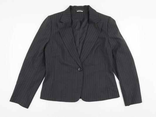 George Womens Grey Striped  Jacket Blazer Size 14  Button