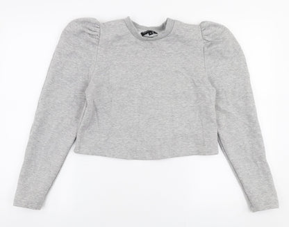 Additional front view of PRETTYLITTLETHING women’s grey polyester pullover sweatshirt, size UK 8, pullover