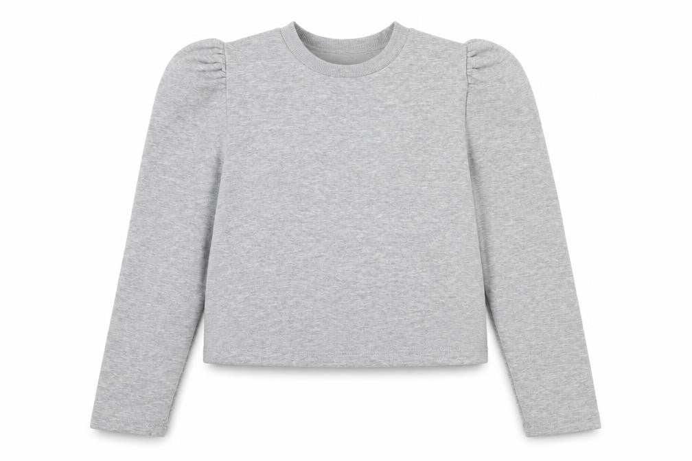Front view of PRETTYLITTLETHING women’s grey polyester pullover sweatshirt, size UK 8, pullover
