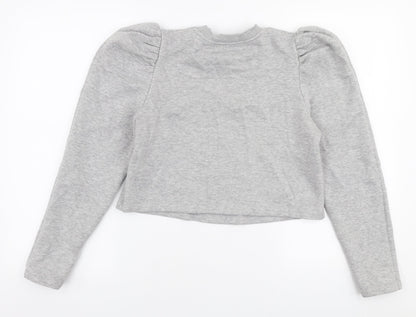 Back view of PRETTYLITTLETHING women’s grey polyester pullover sweatshirt, size UK 8, pullover