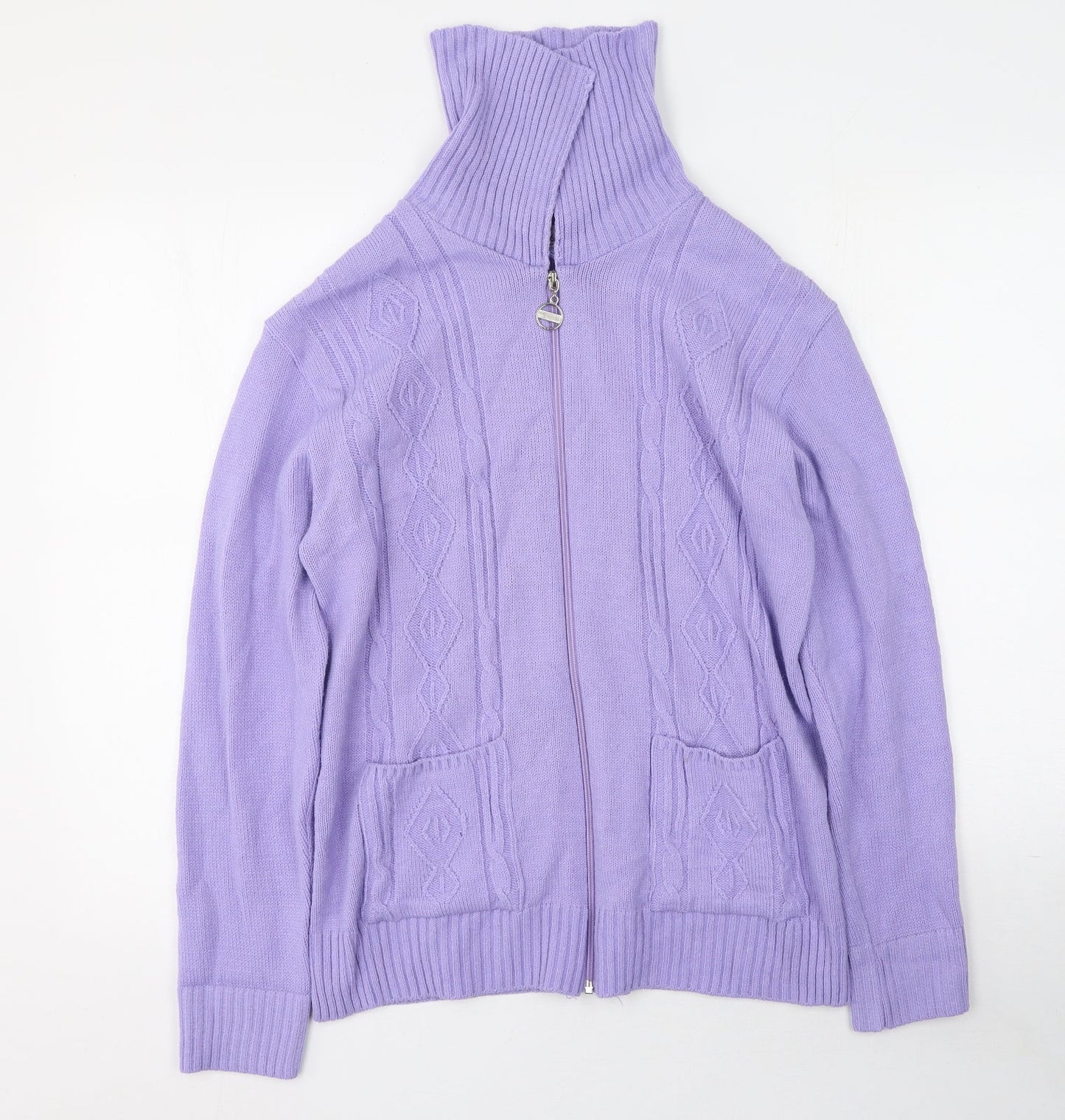 Pwe & Natww Womens Purple High Neck Geometric Acrylic Pullover Jumper Size M