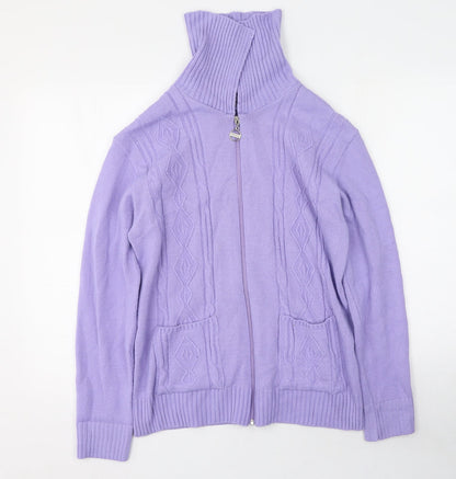 Pwe & Natww Womens Purple High Neck Geometric Acrylic Pullover Jumper Size M