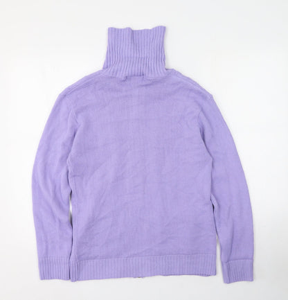 Pwe & Natww Womens Purple High Neck Geometric Acrylic Pullover Jumper Size M