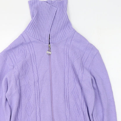 Pwe & Natww Womens Purple High Neck Geometric Acrylic Pullover Jumper Size M