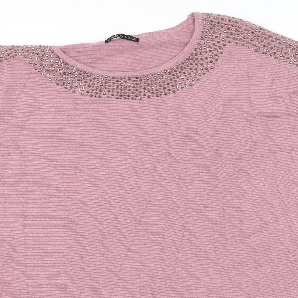 Womens UK Size One Size Studio Pink Pullover Jumper