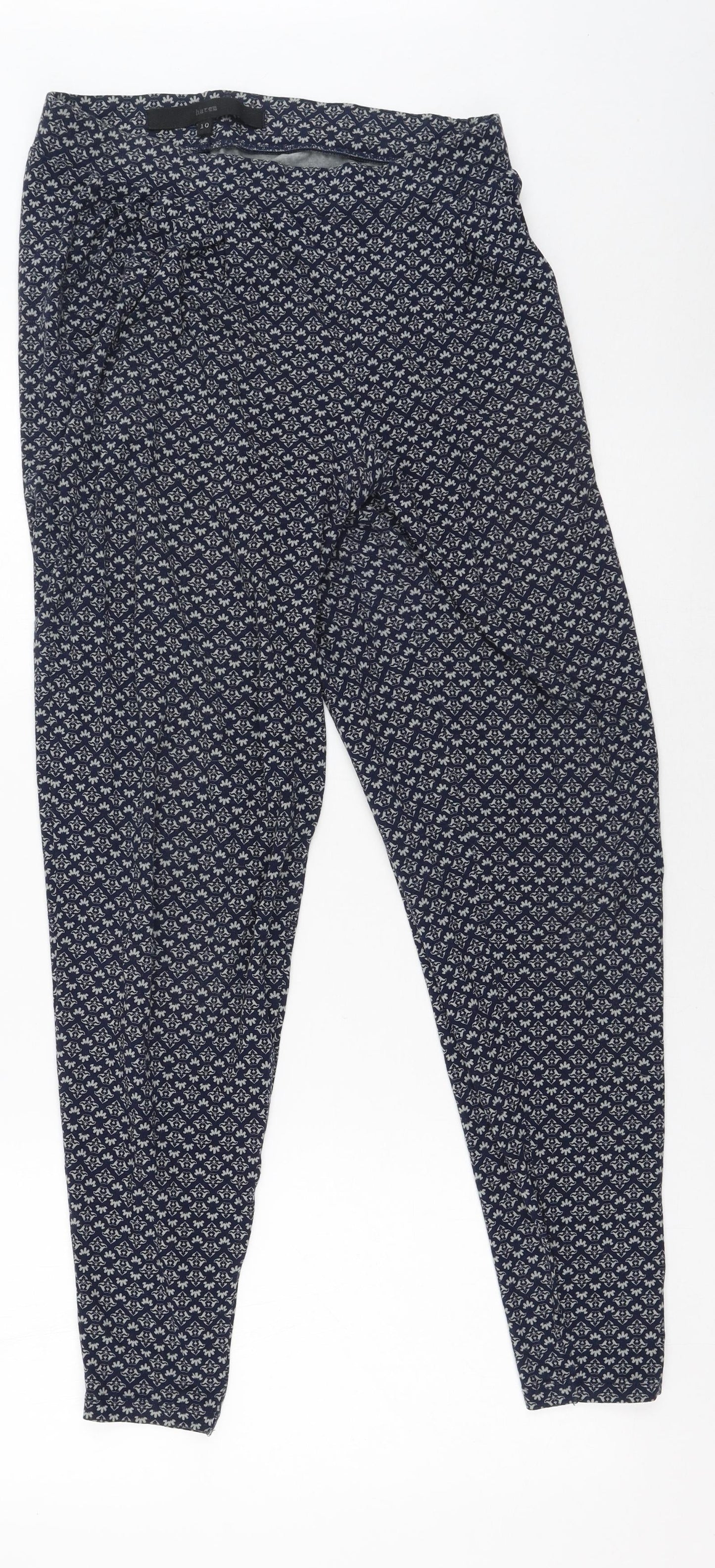 Harem Pants Womens Blue Geometric Polyester Jegging Trousers Size 10 L25 in Regular