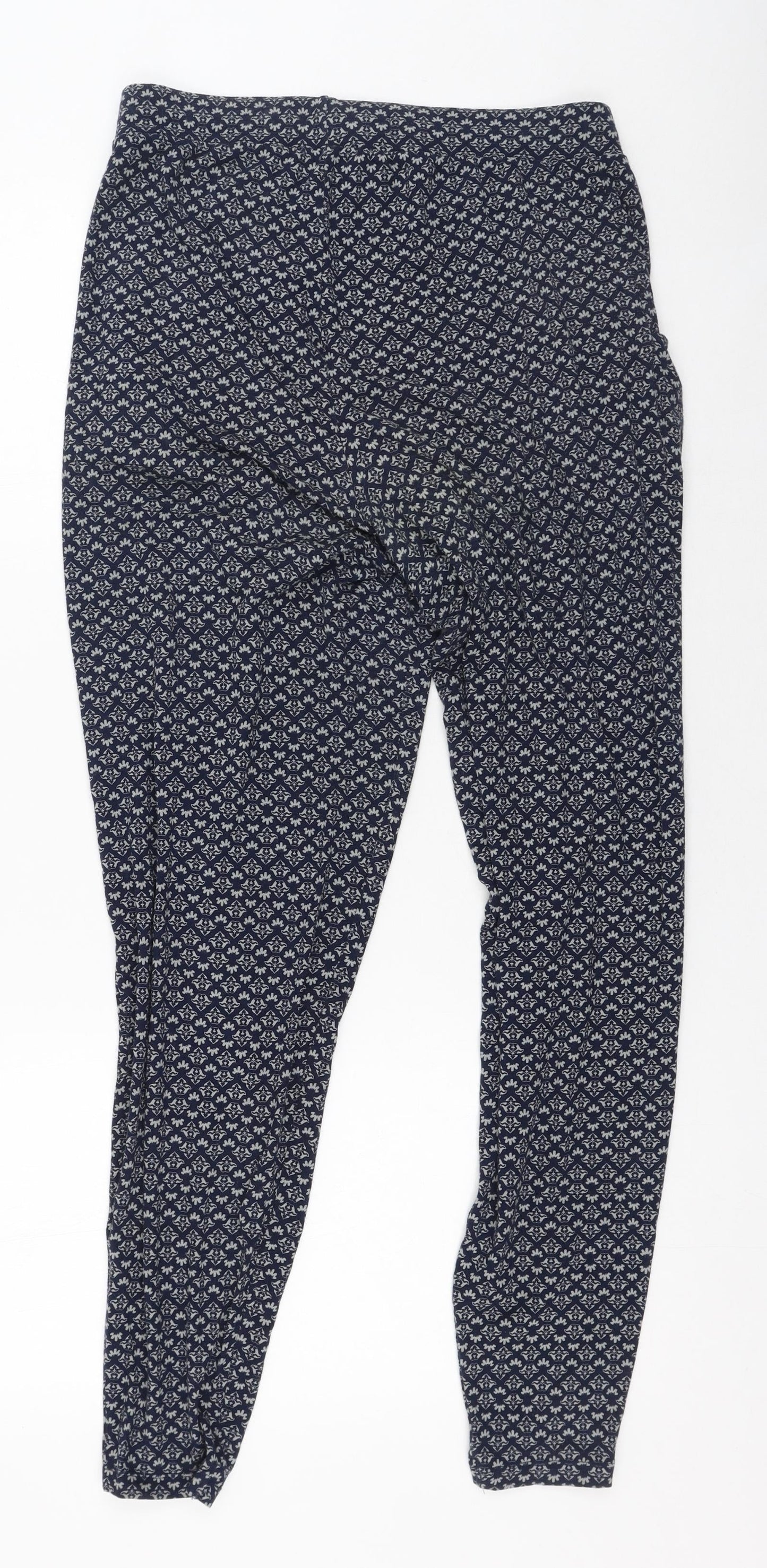 Harem Pants Womens Blue Geometric Polyester Jegging Trousers Size 10 L25 in Regular