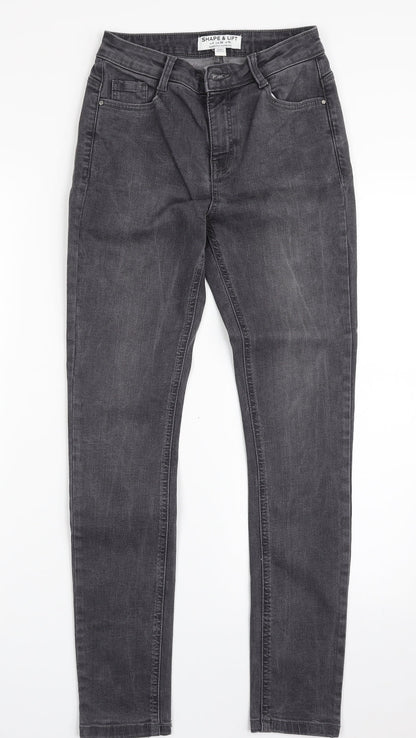Dorothy Perkins Womens Grey  Cotton Skinny Jeans Size 8 L28 in Slim Zip
