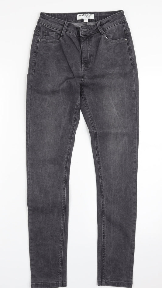 Dorothy Perkins Womens Grey  Cotton Skinny Jeans Size 8 L28 in Slim Zip