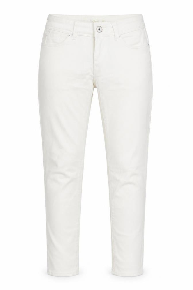 Front view of Toxik3 women’s white cotton skinny jeans, size UK 8, 26-inch leg slim zip