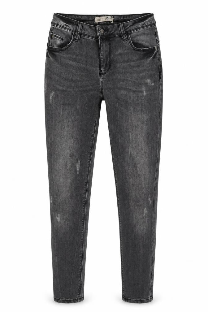 Front view of Denim & Co. women’s grey cotton skinny jeans, size UK 8, 27-inch leg slim zip