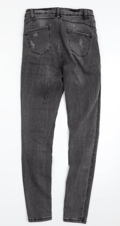 Denim & Co. Womens Grey  Cotton Skinny Jeans Size 8 L27 in Slim Zip