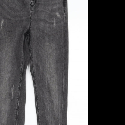 Denim & Co. Womens Grey  Cotton Skinny Jeans Size 8 L27 in Slim Zip