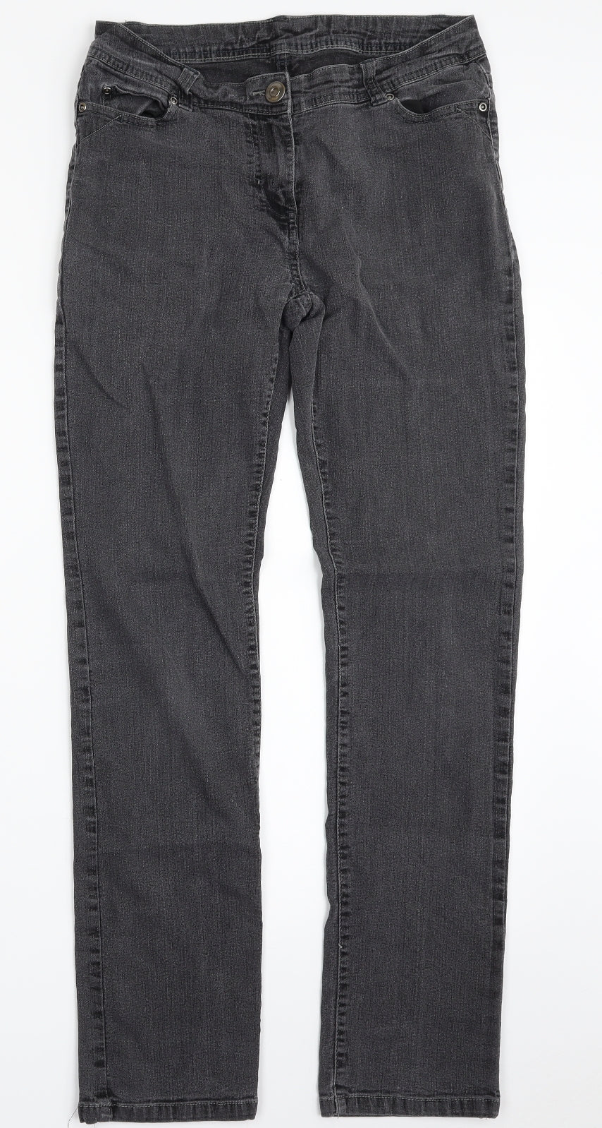 F&F Womens Grey  Cotton Straight Jeans Size 30 in L30 in Slim Zip