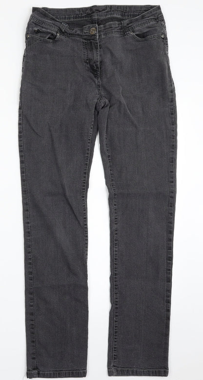 F&F Womens Grey  Cotton Straight Jeans Size 30 in L30 in Slim Zip