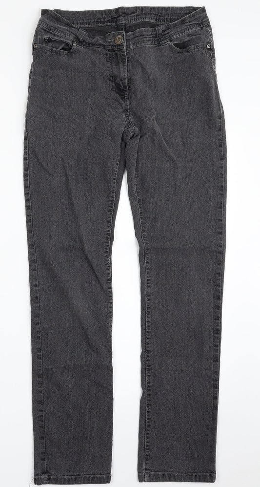 F&F Womens Grey  Cotton Straight Jeans Size 30 in L30 in Slim Zip