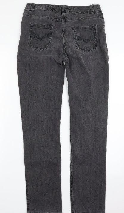 F&F Womens Grey  Cotton Straight Jeans Size 30 in L30 in Slim Zip