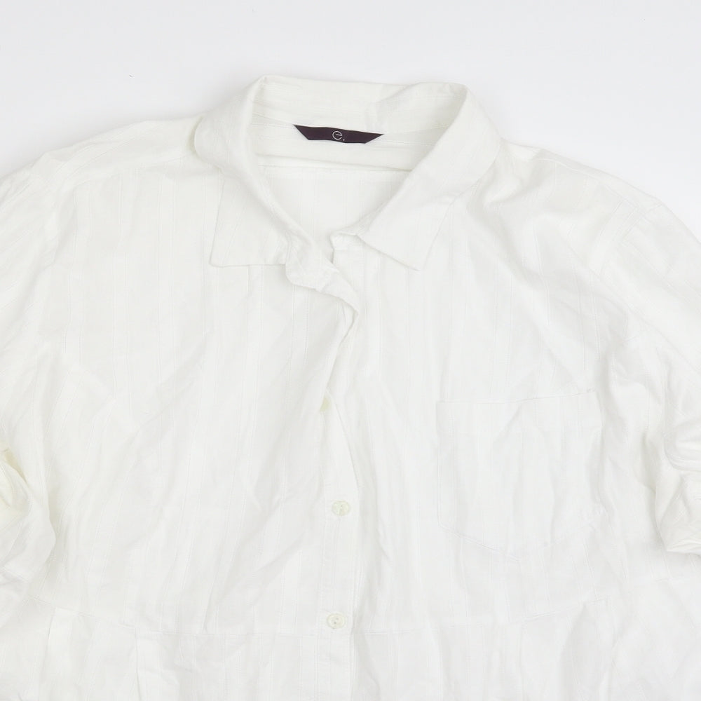 Evans Womens White Striped 100% Cotton Basic Button-Up Size 28 Collared