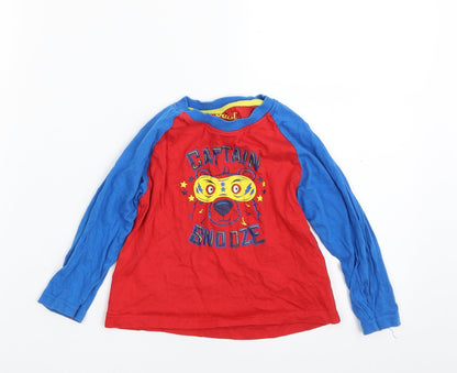Additional front view of Primark boys’ red 100% cotton basic t-shirt, size 2-3, years round neck pullover - captain snooze