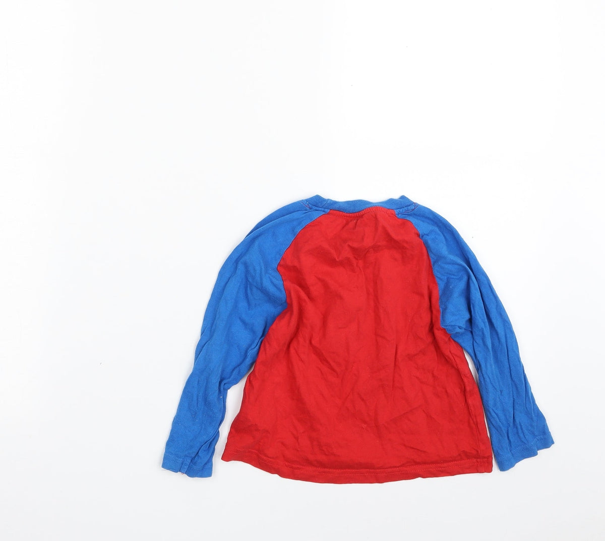 Back view of Primark boys’ red 100% cotton basic t-shirt, size 2-3, years round neck pullover - captain snooze