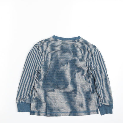 Back view of Dunnes boys’ blue striped polyester pullover sweatshirt, size 5, years pullover