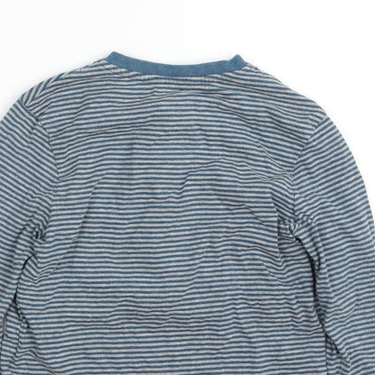 Brand and care label for Dunnes boys’ blue striped polyester pullover sweatshirt, size 5, years pullover