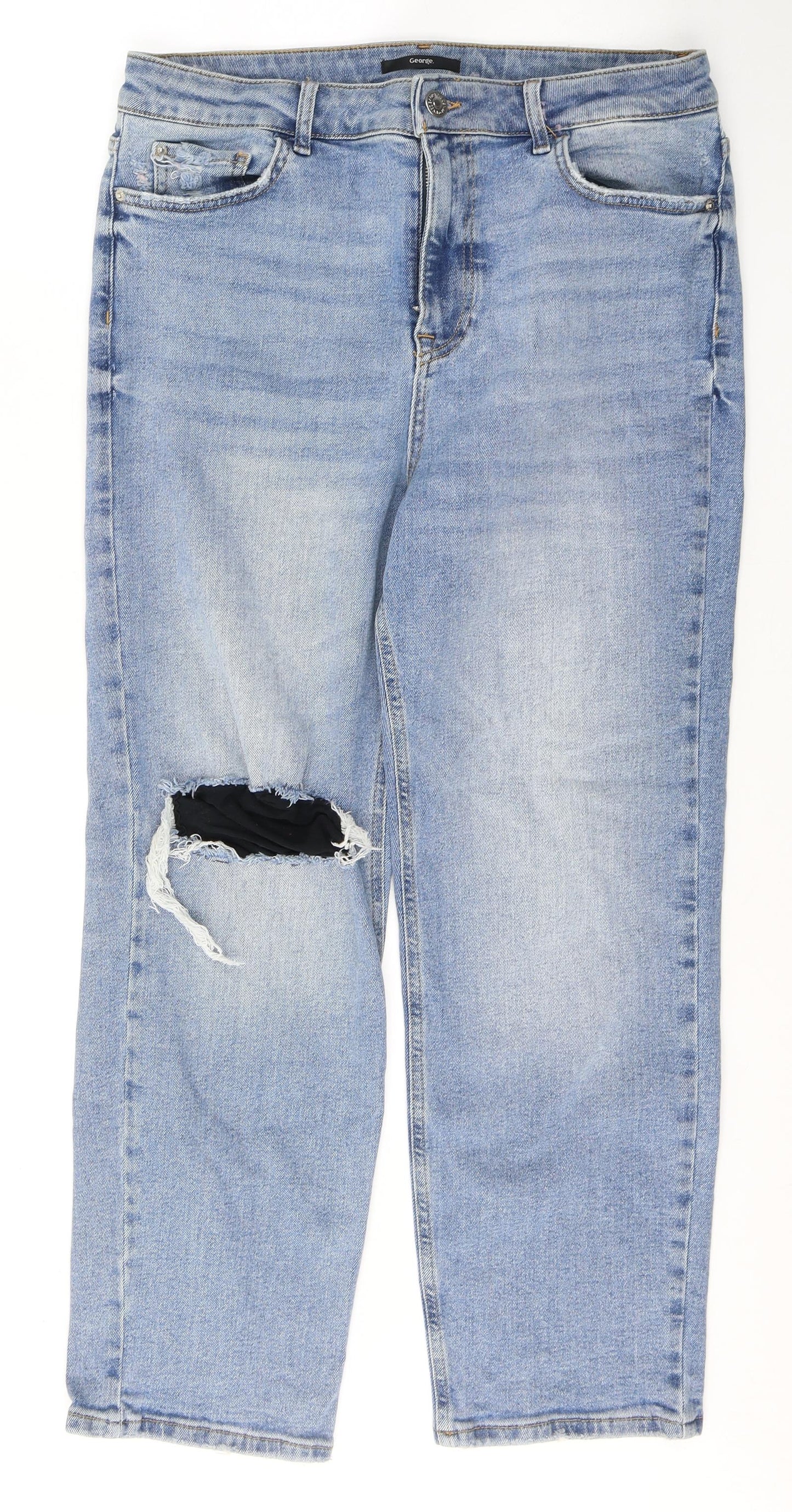 George Womens Blue  Cotton Mom Jeans Size 34 L28 in Regular Button