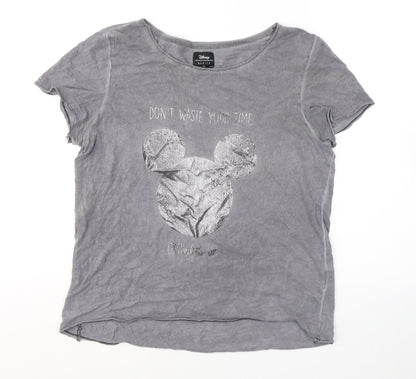 Womens UK Size XS Disney Grey Basic T-Shirt