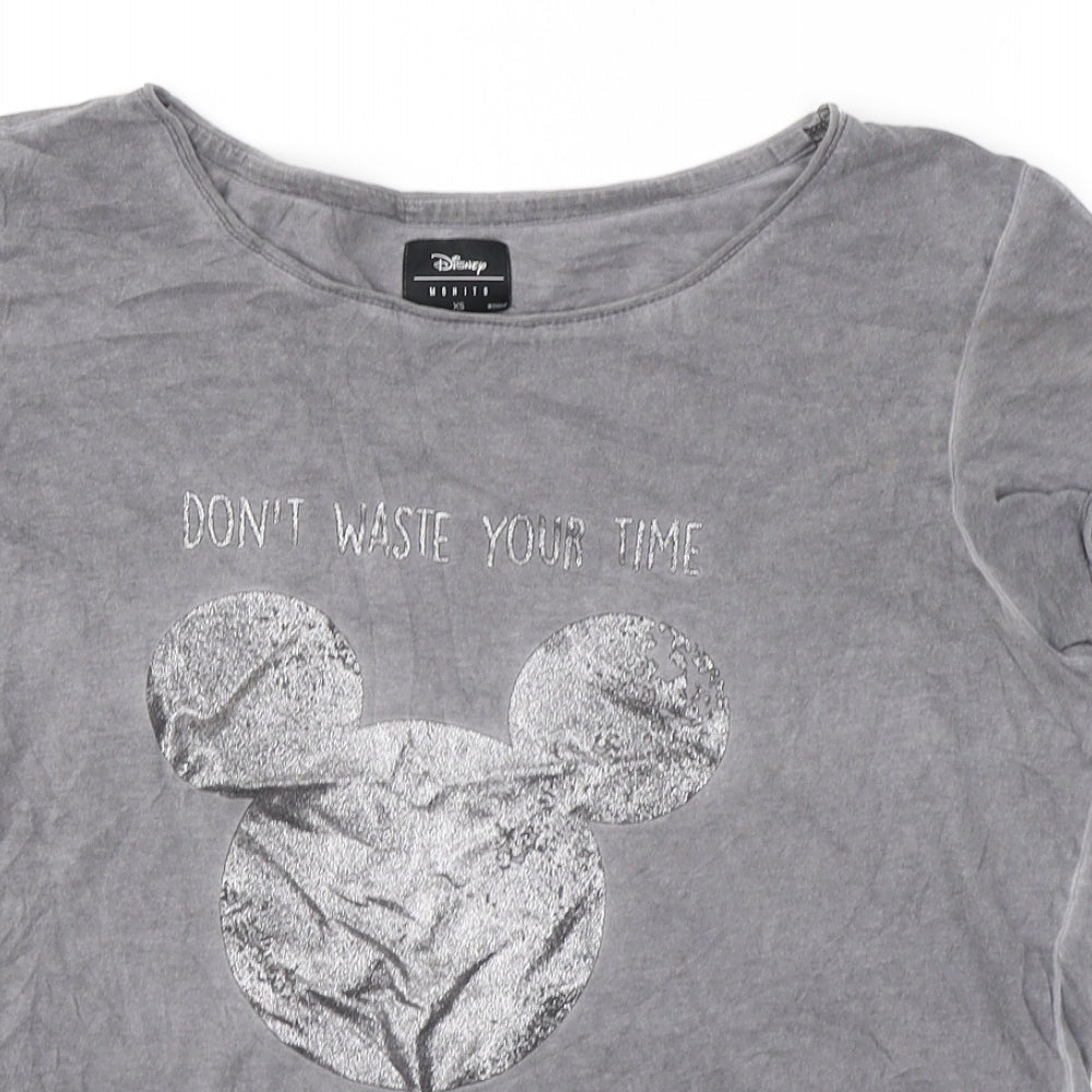 Womens UK Size XS Disney Grey Basic T-Shirt