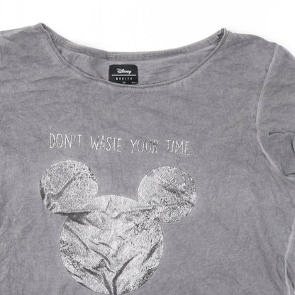 Womens UK Size XS Disney Grey Basic T-Shirt