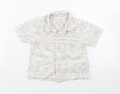 Matalan Boys Beige Fair Isle 100% Cotton Basic Button-Up Size 12-18 Months Collared Button