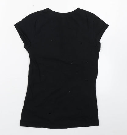Sport 600 Girls Black  Cotton Basic T-Shirt Size 8-9 Years Round Neck Pullover