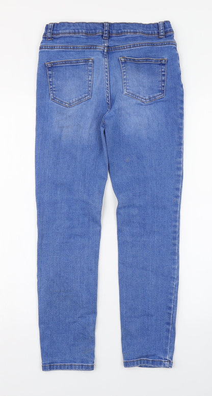 Denim & Co. Girls Blue  Cotton Straight Jeans Size 10-11 Years  Regular Zip